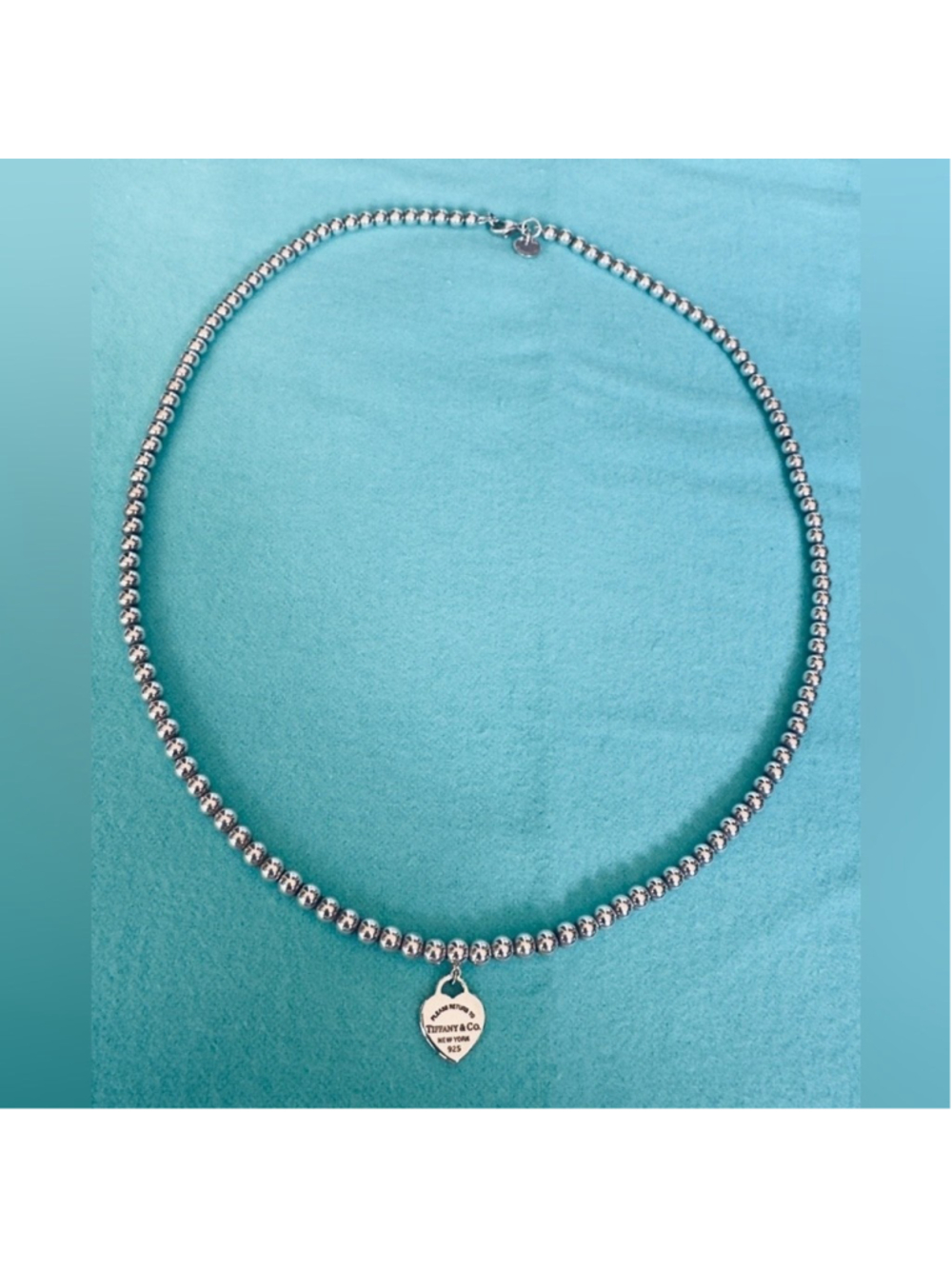 18” Return to Tiffany Blue Enamel Mini Heart Tag Bead Necklace - Picture 3 of 10